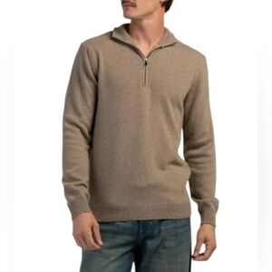 Bartolini Men's Tan Quarter Zip Mock Neck Waffle Knit Wool Cashmere Sweater M